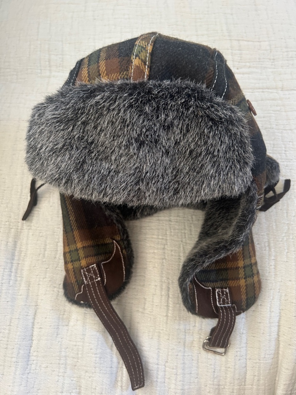 Peter Grimm Brown Plaid Faux-Fur Trapper Hat